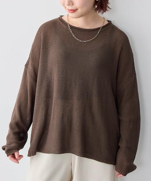 anyfee（エニフィー）の「【anyfee/大きいサイズ】リネンライクルーズニットプルオーバー◆新色追加◆（ニット/セーター・レディース・ベージュ/ブラウン・LL/3L/4L/5L）」の2枚目の写真
