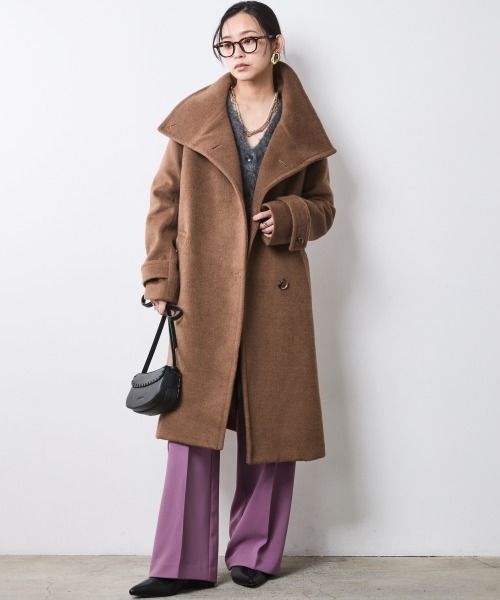 CHIC STYLE（シックスタイル）の「スタンドカラーコート＜大きいサイズ有＞シックスタイル（ステンカラーコート・レディース・ブラック/キャメル・5L/4L/3L/LL/L/M）」の6枚目の写真