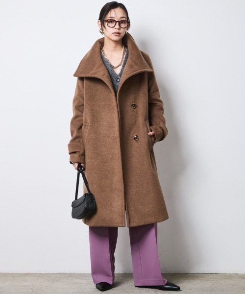 CHIC STYLE（シックスタイル）の「スタンドカラーコート＜大きいサイズ有＞シックスタイル（ステンカラーコート・レディース・ブラック/キャメル・5L/4L/3L/LL/L/M）」の7枚目の写真