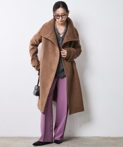 CHIC STYLE（シックスタイル）の「スタンドカラーコート＜大きいサイズ有＞シックスタイル（ステンカラーコート・レディース・ブラック/キャメル・5L/4L/3L/LL/L/M）」の8枚目の写真