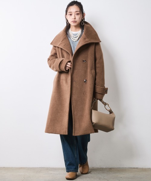 CHIC STYLE（シックスタイル）の「スタンドカラーコート＜大きいサイズ有＞シックスタイル（ステンカラーコート・レディース・ブラック/キャメル・5L/4L/3L/LL/L/M）」の9枚目の写真