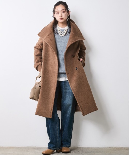 CHIC STYLE（シックスタイル）の「スタンドカラーコート＜大きいサイズ有＞シックスタイル（ステンカラーコート・レディース・ブラック/キャメル・5L/4L/3L/LL/L/M）」の12枚目の写真