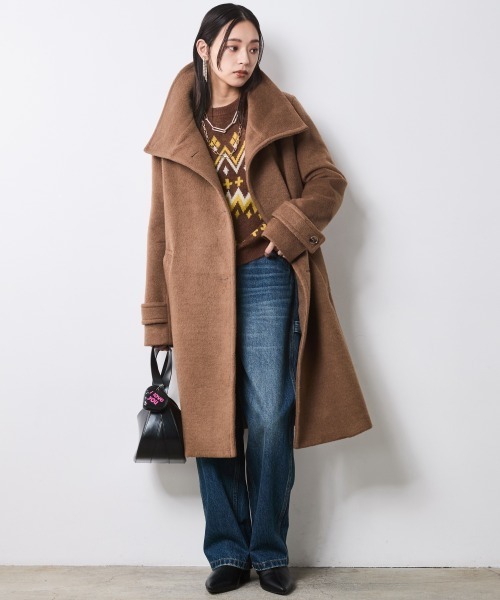 CHIC STYLE（シックスタイル）の「スタンドカラーコート＜大きいサイズ有＞シックスタイル（ステンカラーコート・レディース・ブラック/キャメル・5L/4L/3L/LL/L/M）」の14枚目の写真