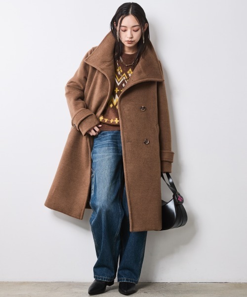 CHIC STYLE（シックスタイル）の「スタンドカラーコート＜大きいサイズ有＞シックスタイル（ステンカラーコート・レディース・ブラック/キャメル・5L/4L/3L/LL/L/M）」の17枚目の写真