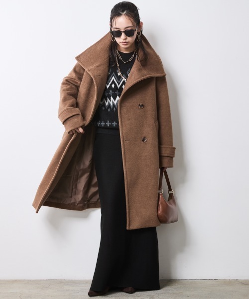 CHIC STYLE（シックスタイル）の「スタンドカラーコート＜大きいサイズ有＞シックスタイル（ステンカラーコート・レディース・ブラック/キャメル・5L/4L/3L/LL/L/M）」の19枚目の写真