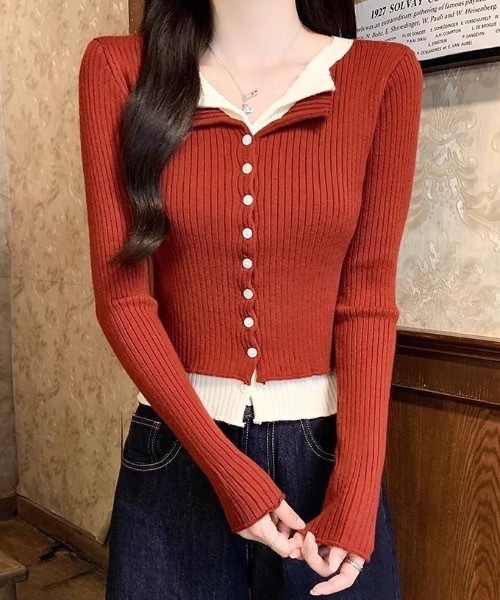 FUNdaysion(ファンデイション)の「配色レイヤード風ニットトップス(ニット/セーター・レディース・ブラック/グレー/レッド・M)」の18枚目の写真