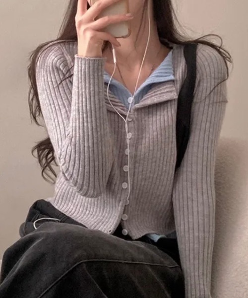 FUNdaysion(ファンデイション)の「配色レイヤード風ニットトップス(ニット/セーター・レディース・ブラック/グレー/レッド・M)」の13枚目の写真
