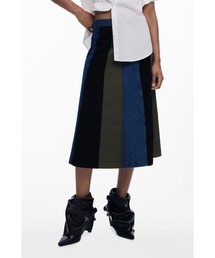 Desigual | パッチワーク異素材MIX ミディ丈フレアスカートデニムウエスト(スカート)