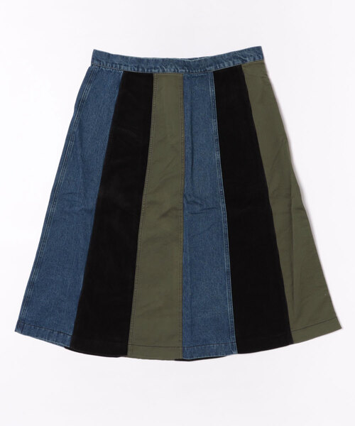 Desigual(デシグアル)の「パッチワーク異素材MIX ミディ丈フレアスカートデニムウエスト(スカート・レディース・グリーン・L/XL/XS/M/S)」の6枚目の写真