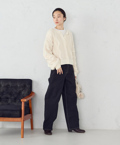 COMME CA ISM(コムサイズム)の「ウェーブジャガード 2WAYカーディガン(カーディガン/ボレロ・レディース・ブラック/アイボリー・FREE)」の22枚目の写真