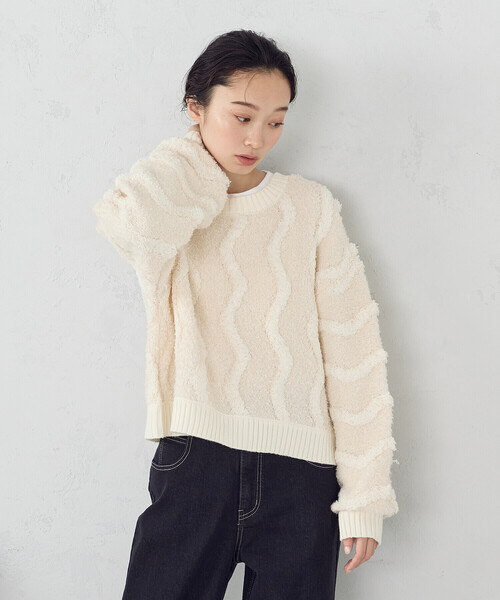 COMME CA ISM(コムサイズム)の「ウェーブジャガード 2WAYカーディガン(カーディガン/ボレロ・レディース・ブラック/アイボリー・FREE)」の9枚目の写真