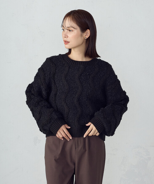 COMME CA ISM(コムサイズム)の「ウェーブジャガード 2WAYカーディガン(カーディガン/ボレロ・レディース・ブラック/アイボリー・FREE)」の8枚目の写真