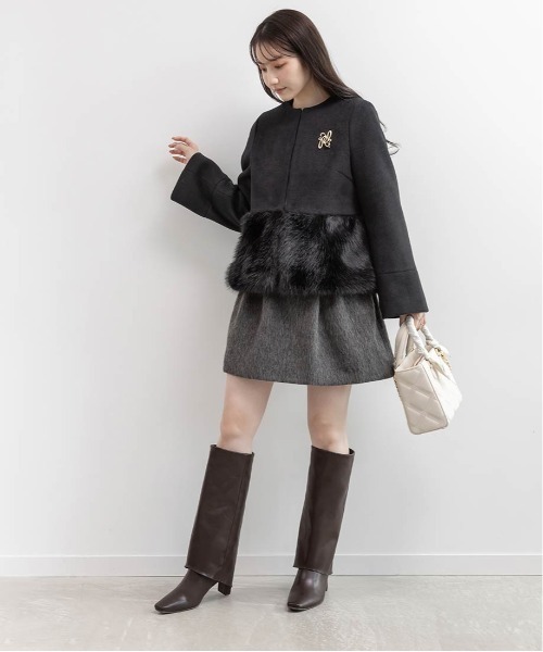 RANDA（ランダ）の「晴雨兼用 スクエアトゥゲートルロングブーツ（ブーツ・レディース・ブラック/ダークブラウン・M/LL/L/S）」の7枚目の写真
