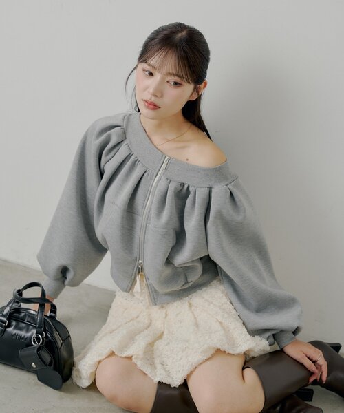 セール】2WAYオフショルWジップスウェット（Tシャツ/カットソー