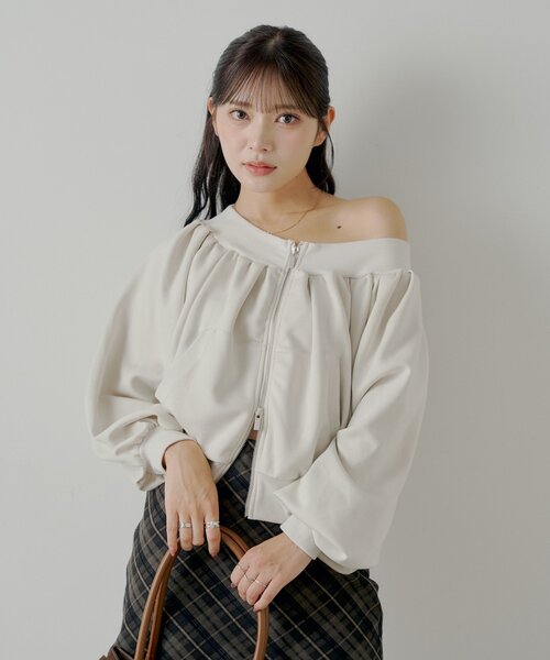 セール】2WAYオフショルWジップスウェット（Tシャツ/カットソー