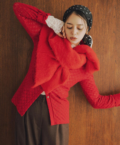 N.（N. Natural Beauty Basic）（エヌエヌナチュラルビューティーベーシック）の「クルーネックフェザーカーディガン（カーディガン/ボレロ・レディース・レッド/イエロー/ネイビー/オフホワイト・MEDIUM）」の19枚目の写真