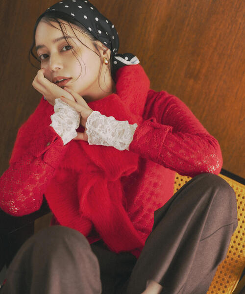 N.（N. Natural Beauty Basic）（エヌエヌナチュラルビューティーベーシック）の「クルーネックフェザーカーディガン（カーディガン/ボレロ・レディース・レッド/イエロー/ネイビー/オフホワイト・MEDIUM）」の18枚目の写真