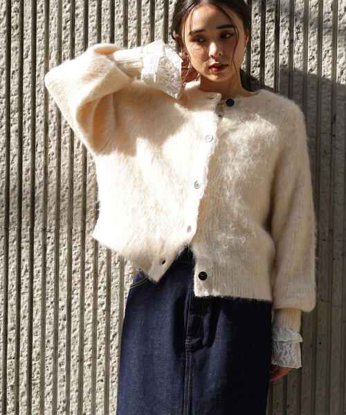 N.（N. Natural Beauty Basic）（エヌエヌナチュラルビューティーベーシック）の「クルーネックフェザーカーディガン（カーディガン/ボレロ・レディース・レッド/イエロー/ネイビー/オフホワイト・MEDIUM）」の2枚目の写真