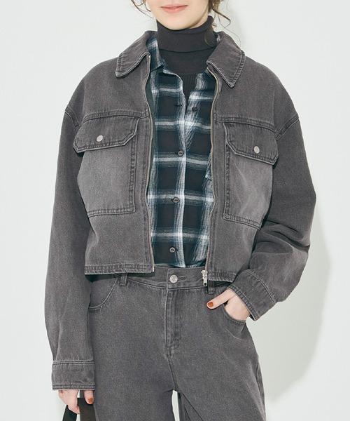 coca（coca）（コカ）の「【WEB限定セール】デニムジップジャケット（デニムジャケット・レディース・グレー/ブルー・M/L）」の2枚目の写真