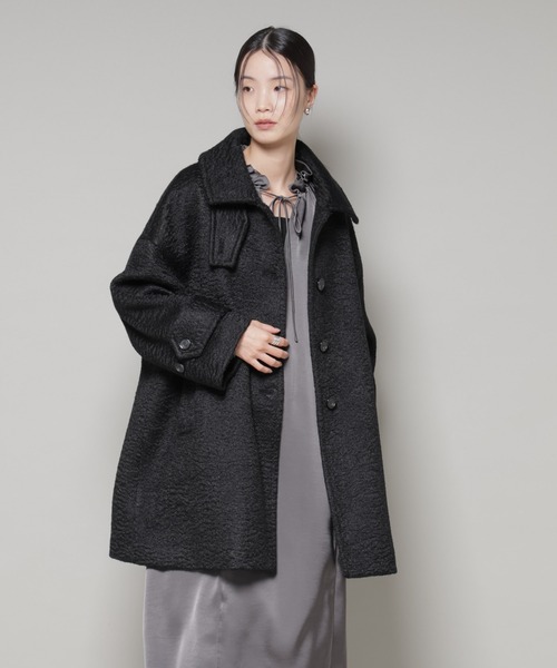 NANO universe（ナノユニバース）の「ブークレスタンドカラーミドルコート（ステンカラーコート・レディース・ブラック/アイボリー/ライトグレー・FREE）」の2枚目の写真