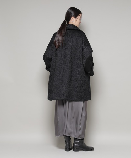 NANO universe（ナノユニバース）の「ブークレスタンドカラーミドルコート（ステンカラーコート・レディース・ブラック/アイボリー/ライトグレー・FREE）」の6枚目の写真