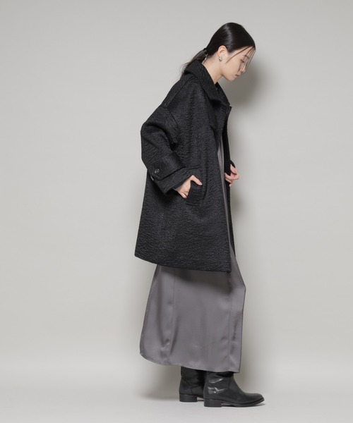 NANO universe（ナノユニバース）の「ブークレスタンドカラーミドルコート（ステンカラーコート・レディース・ブラック/アイボリー/ライトグレー・FREE）」の7枚目の写真