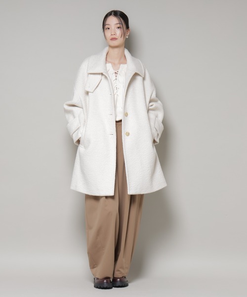 NANO universe（ナノユニバース）の「ブークレスタンドカラーミドルコート（ステンカラーコート・レディース・ブラック/アイボリー/ライトグレー・FREE）」の12枚目の写真