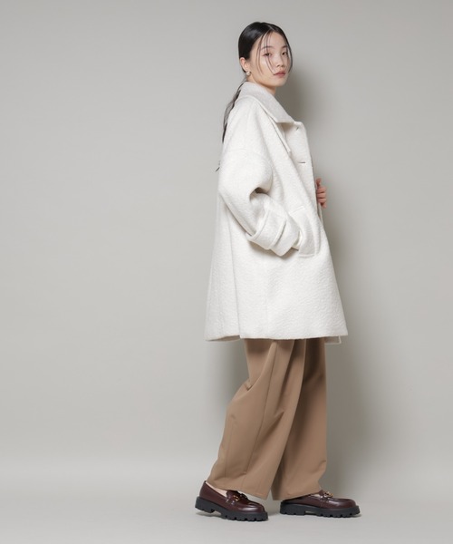 NANO universe（ナノユニバース）の「ブークレスタンドカラーミドルコート（ステンカラーコート・レディース・ブラック/アイボリー/ライトグレー・FREE）」の15枚目の写真