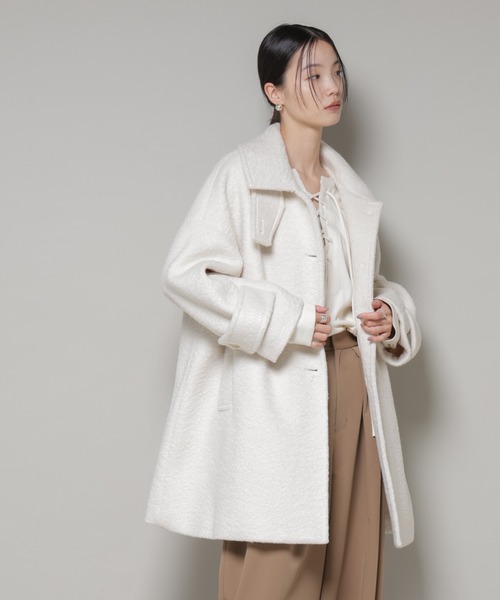 NANO universe（ナノユニバース）の「ブークレスタンドカラーミドルコート（ステンカラーコート・レディース・ブラック/アイボリー/ライトグレー・FREE）」の10枚目の写真