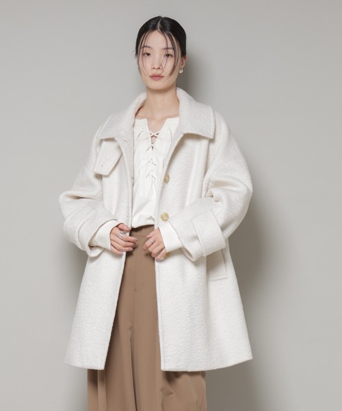 NANO universe（ナノユニバース）の「ブークレスタンドカラーミドルコート（ステンカラーコート・レディース・ブラック/アイボリー/ライトグレー・FREE）」の11枚目の写真