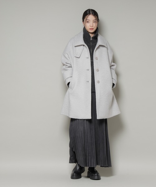 NANO universe（ナノユニバース）の「ブークレスタンドカラーミドルコート（ステンカラーコート・レディース・ブラック/アイボリー/ライトグレー・FREE）」の20枚目の写真
