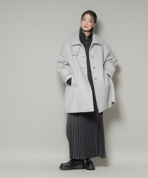 NANO universe（ナノユニバース）の「ブークレスタンドカラーミドルコート（ステンカラーコート・レディース・ブラック/アイボリー/ライトグレー・FREE）」の21枚目の写真