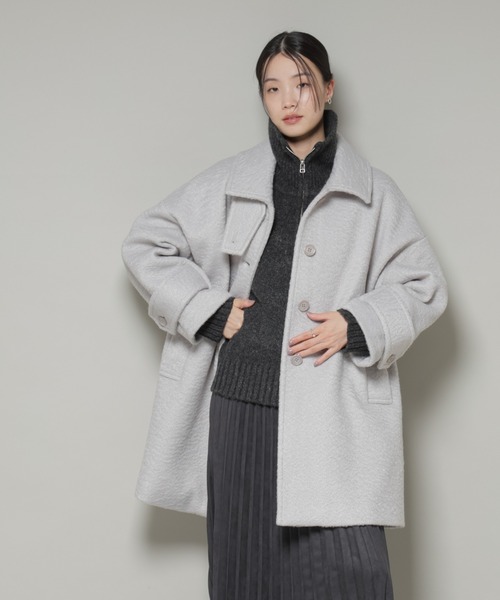 NANO universe（ナノユニバース）の「ブークレスタンドカラーミドルコート（ステンカラーコート・レディース・ブラック/アイボリー/ライトグレー・FREE）」の17枚目の写真