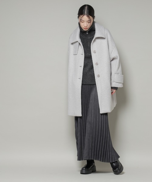 NANO universe（ナノユニバース）の「ブークレスタンドカラーミドルコート（ステンカラーコート・レディース・ブラック/アイボリー/ライトグレー・FREE）」の22枚目の写真