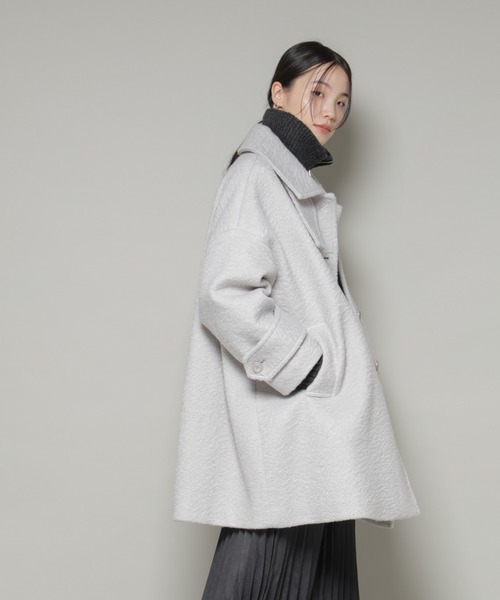 NANO universe（ナノユニバース）の「ブークレスタンドカラーミドルコート（ステンカラーコート・レディース・ブラック/アイボリー/ライトグレー・FREE）」の19枚目の写真