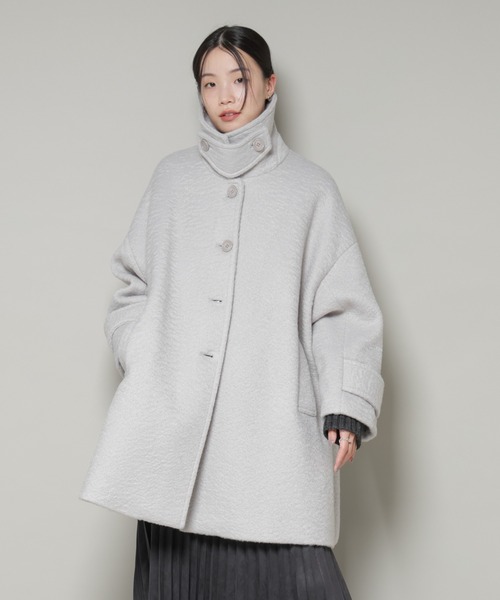 NANO universe（ナノユニバース）の「ブークレスタンドカラーミドルコート（ステンカラーコート・レディース・ブラック/アイボリー/ライトグレー・FREE）」の16枚目の写真