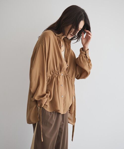 GARAGE OF GOOD CLOTHING（ガレージオブグッドクロージング）の「ウエストドロストリボンシャツ（シャツ/ブラウス・レディース・モカ/オフホワイト・FREE）」の8枚目の写真