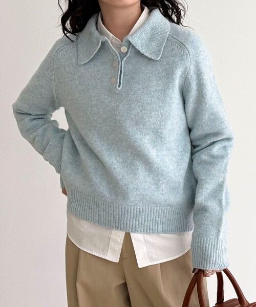 fredy emue（フレディエミュ）の「ポロ衿ニットプルオーバー（ニット/セーター・レディース・サックスブルー/アイボリー/チャコールグレー・38）」の3枚目の写真