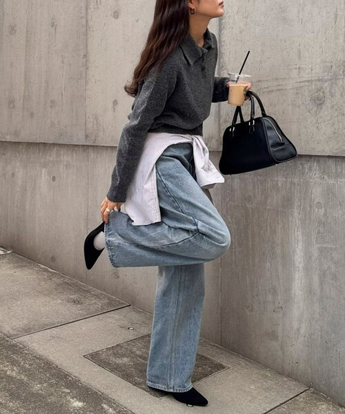 fredy emue（フレディエミュ）の「ポロ衿ニットプルオーバー（ニット/セーター・レディース・サックスブルー/アイボリー/チャコールグレー・38）」の17枚目の写真