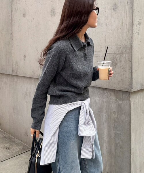 fredy emue（フレディエミュ）の「ポロ衿ニットプルオーバー（ニット/セーター・レディース・サックスブルー/アイボリー/チャコールグレー・38）」の18枚目の写真