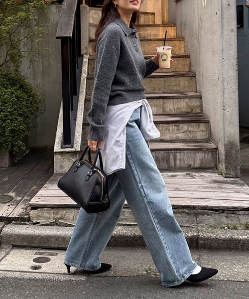 fredy emue（フレディエミュ）の「ポロ衿ニットプルオーバー（ニット/セーター・レディース・サックスブルー/アイボリー/チャコールグレー・38）」の19枚目の写真