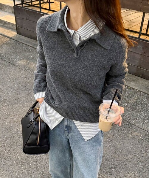 fredy emue（フレディエミュ）の「ポロ衿ニットプルオーバー（ニット/セーター・レディース・サックスブルー/アイボリー/チャコールグレー・38）」の20枚目の写真