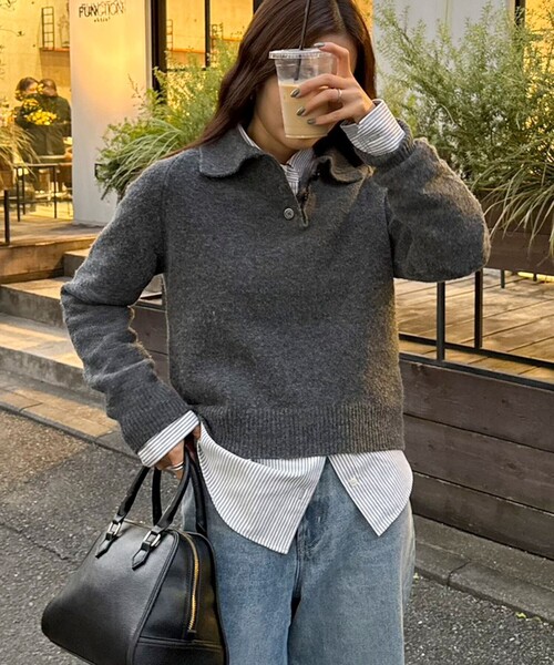 fredy emue（フレディエミュ）の「ポロ衿ニットプルオーバー（ニット/セーター・レディース・サックスブルー/アイボリー/チャコールグレー・38）」の21枚目の写真