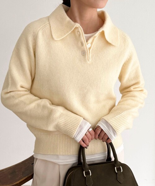 fredy emue（フレディエミュ）の「ポロ衿ニットプルオーバー（ニット/セーター・レディース・サックスブルー/アイボリー/チャコールグレー・38）」の16枚目の写真