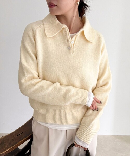 fredy emue（フレディエミュ）の「ポロ衿ニットプルオーバー（ニット/セーター・レディース・サックスブルー/アイボリー/チャコールグレー・38）」の13枚目の写真