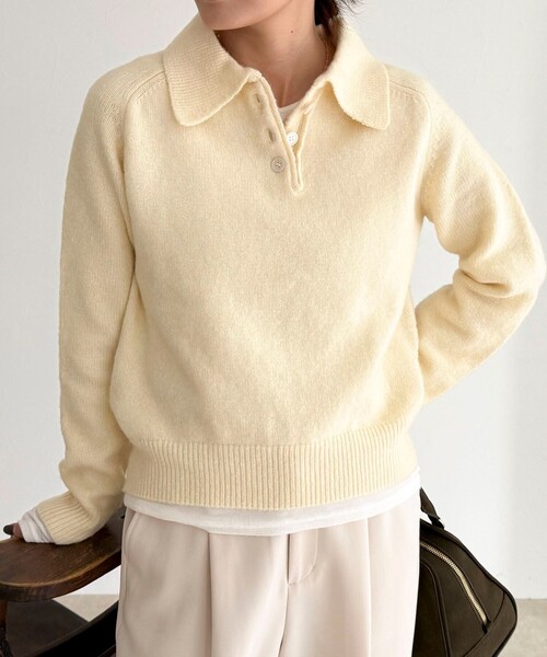 fredy emue（フレディエミュ）の「ポロ衿ニットプルオーバー（ニット/セーター・レディース・サックスブルー/アイボリー/チャコールグレー・38）」の12枚目の写真