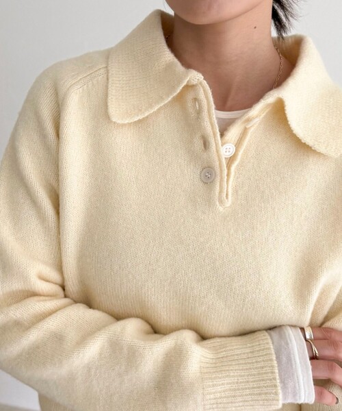 fredy emue（フレディエミュ）の「ポロ衿ニットプルオーバー（ニット/セーター・レディース・サックスブルー/アイボリー/チャコールグレー・38）」の11枚目の写真