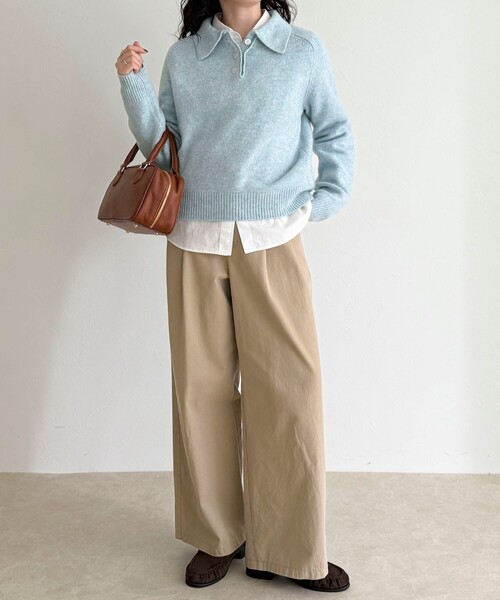 fredy emue（フレディエミュ）の「ポロ衿ニットプルオーバー（ニット/セーター・レディース・サックスブルー/アイボリー/チャコールグレー・38）」の10枚目の写真