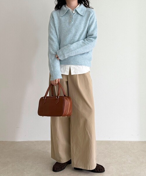 fredy emue（フレディエミュ）の「ポロ衿ニットプルオーバー（ニット/セーター・レディース・サックスブルー/アイボリー/チャコールグレー・38）」の8枚目の写真