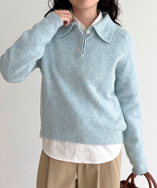 fredy emue（フレディエミュ）の「ポロ衿ニットプルオーバー（ニット/セーター・レディース・サックスブルー/アイボリー/チャコールグレー・38）」の7枚目の写真